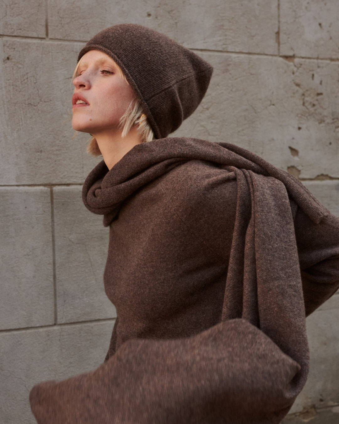 CASHMERE SCARF SHAWL IN ONE - CHESTNUT