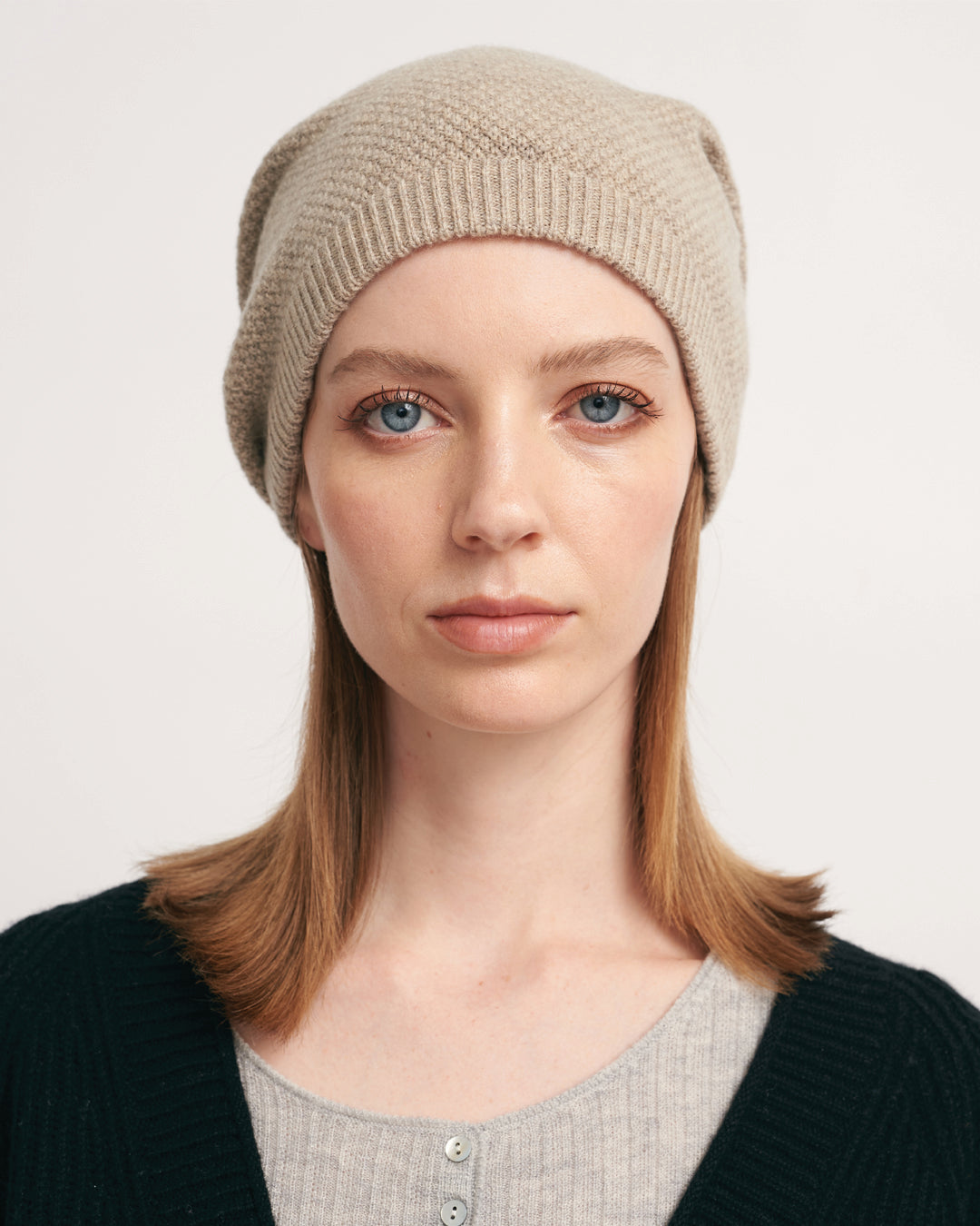PINAPPLE KNIT CASHMERE BEANIE - WHEAT