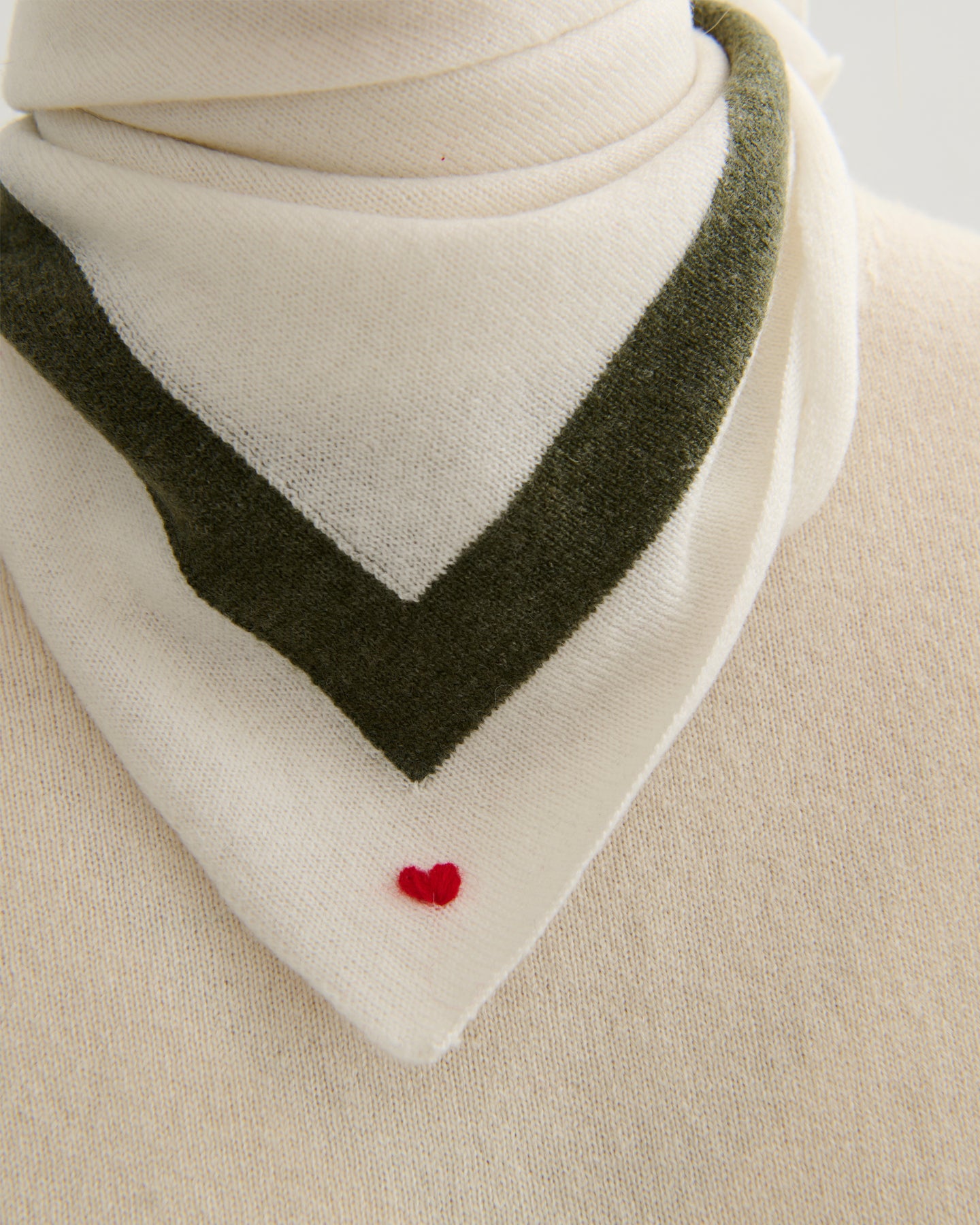 'MY HEART TO YOU' SQUARE SCARF - CREAM/MOSS