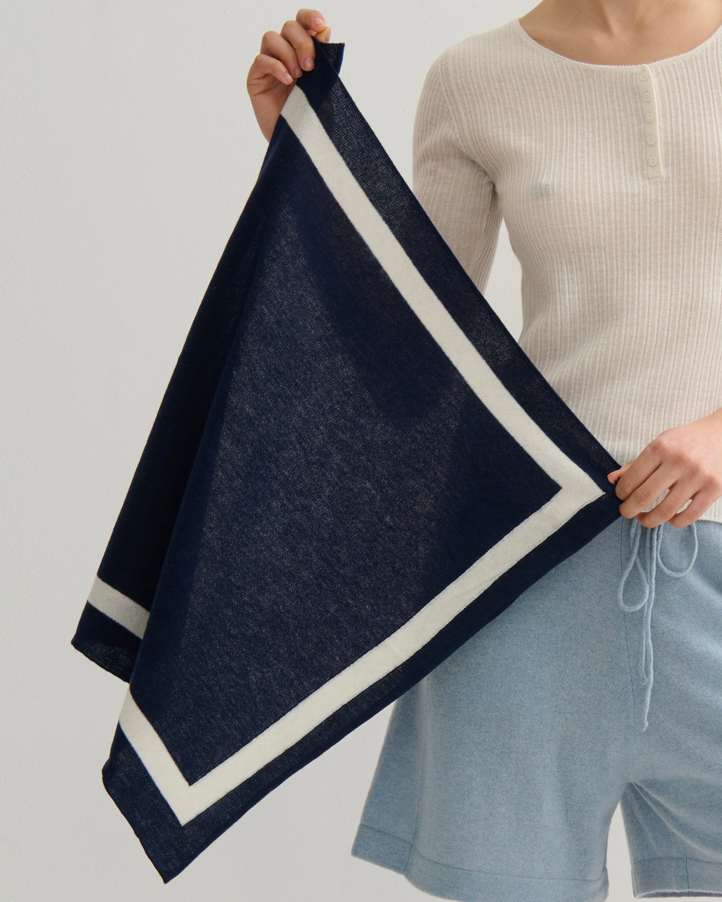 'MY HEART TO YOU' SQUARE SCARF - NAVY/CREAM