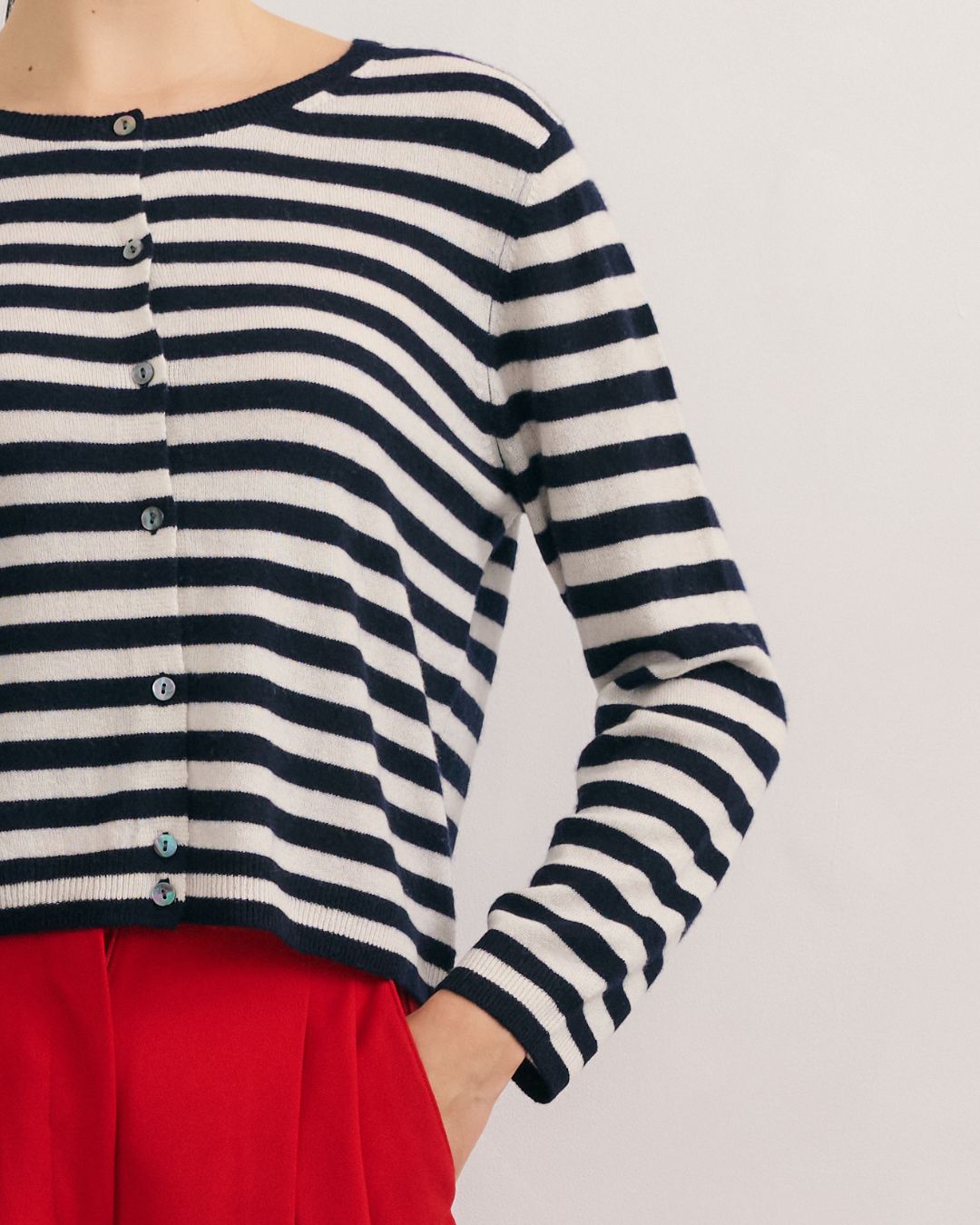 LIKE A BREEZE STRIPED CARDIGAN - NAVY/CREAM
