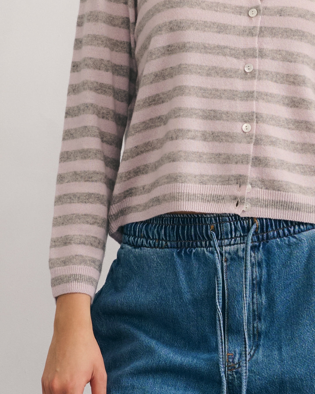 LIKE A BREEZE STRIPED CARDIGAN - LILAC MIST/STEEL GREY