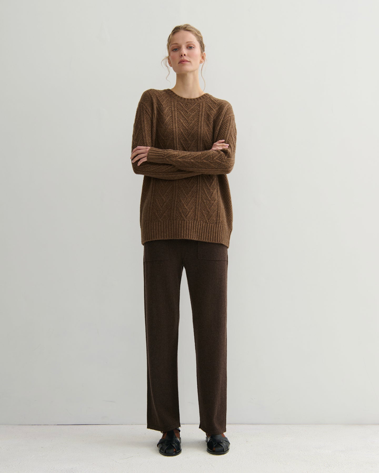 CASHMERE STRAIGHT LEG PANTS - CHOCOLATE
