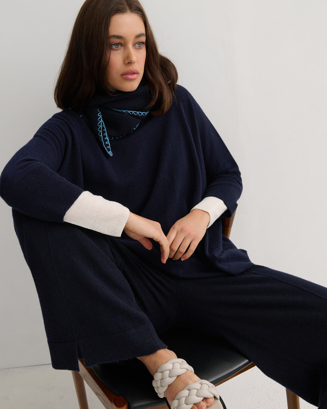 CASHMERE POWER PANTS - NAVY