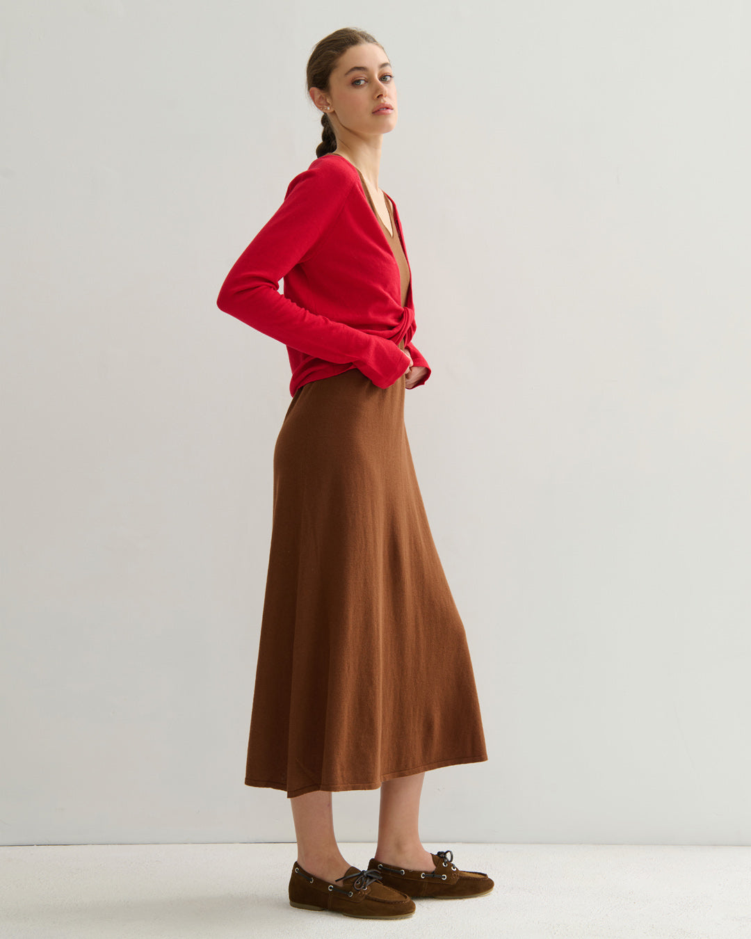 COTTON CASHMERE TWIST TOP - RED