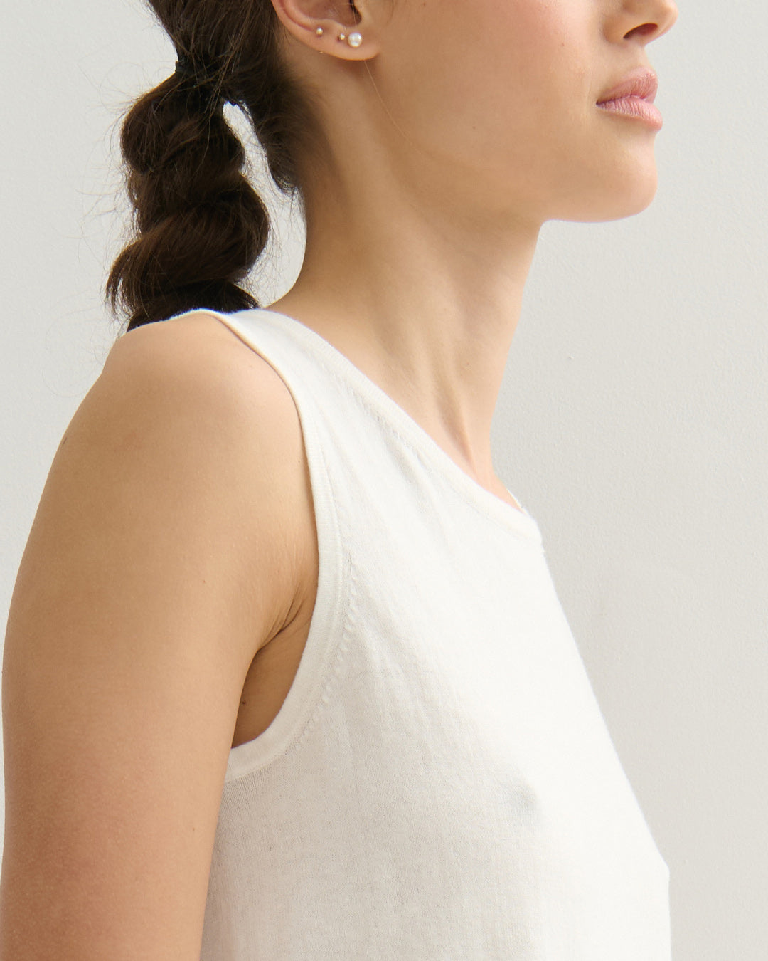 RIBBED COTTON CASHMERE TANK TOP - PEARL WHITE