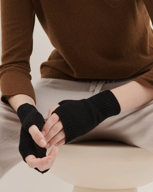 CASHMERE WRIST WARMER MITTENS - BLACK
