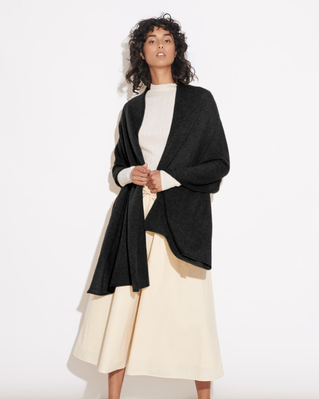 CASHMERE SCARF SHAWL IN ONE - BLACK