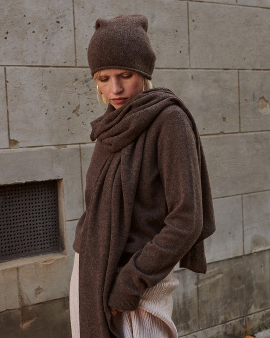 CASHMERE SCARF SHAWL IN ONE - CHESTNUT