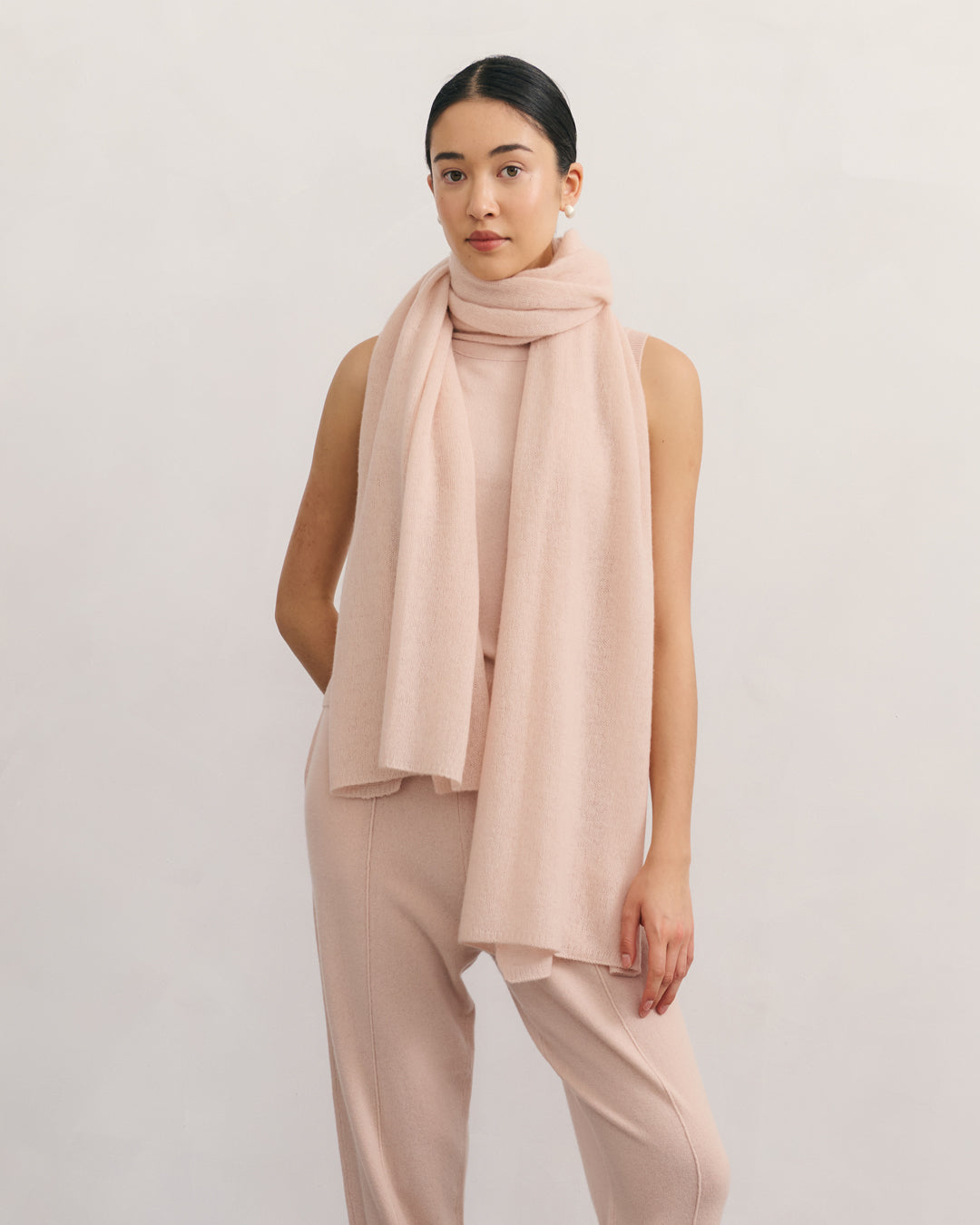CASHMERE SCARF SHAWL IN ONE - BLUSH