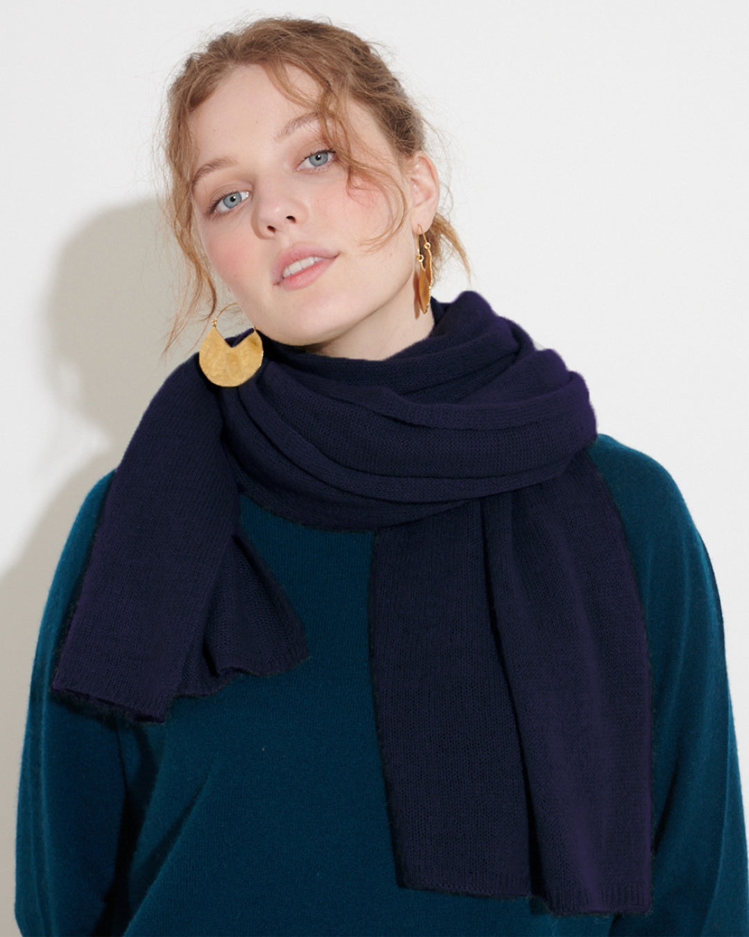 CASHMERE SCARF SHAWL IN ONE - NAVY