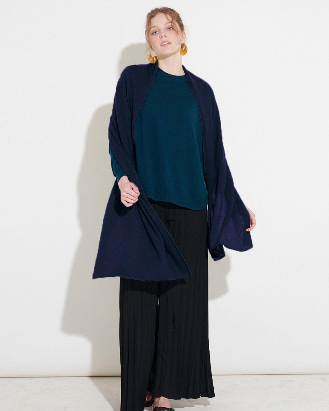CASHMERE SCARF SHAWL IN ONE - NAVY