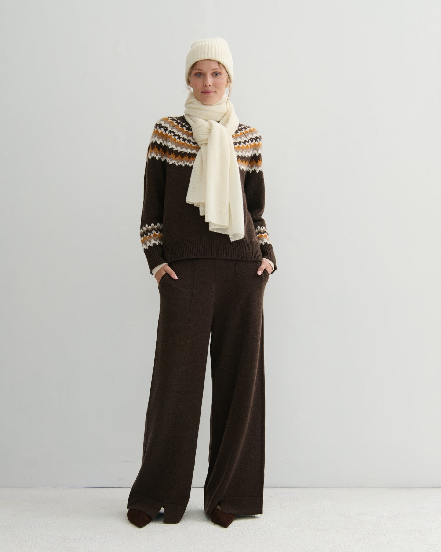 CASHMERE SCARF SHAWL IN ONE - CREAM RAW
