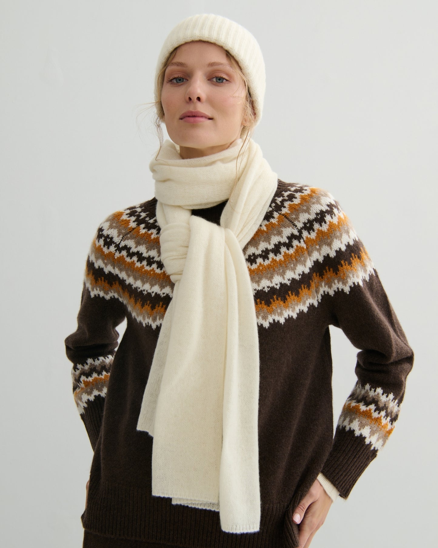 CASHMERE SCARF SHAWL IN ONE - CREAM RAW