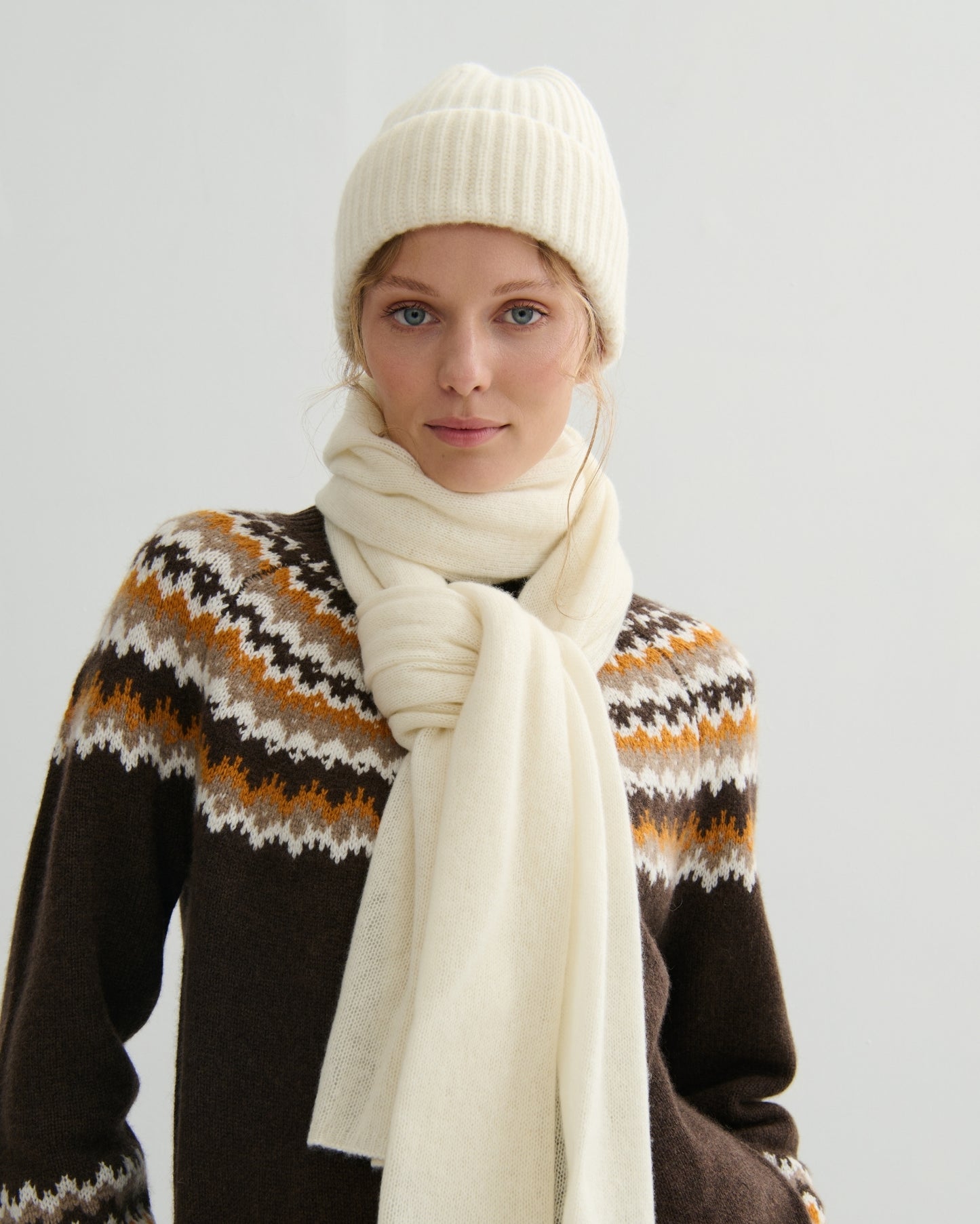 CASHMERE SCARF SHAWL IN ONE - CREAM RAW