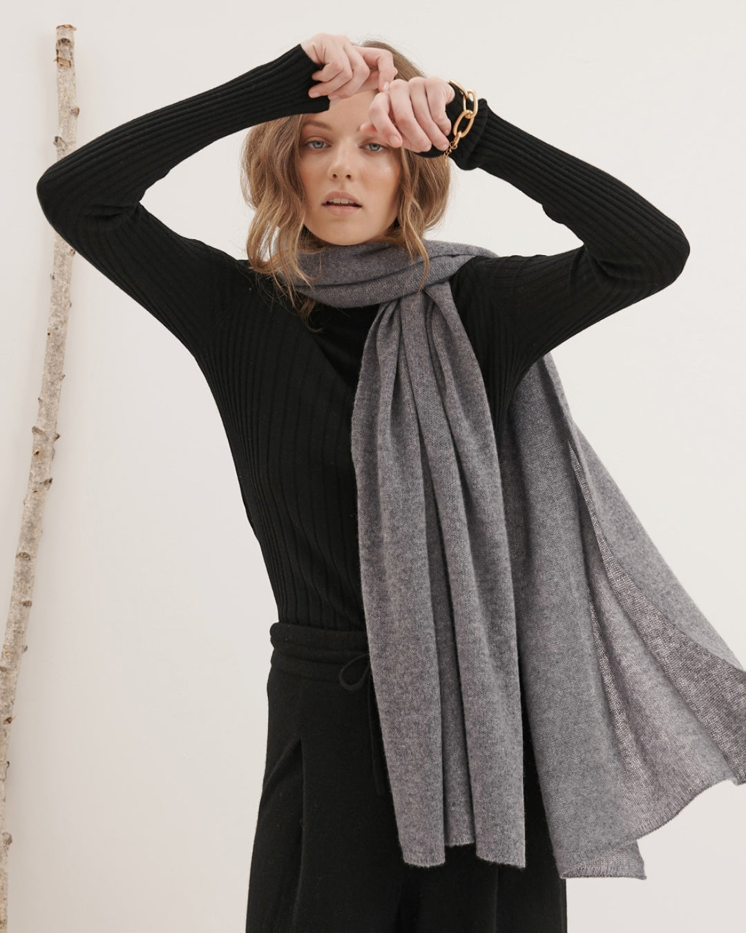 CASHMERE SCARF SHAWL IN ONE - MID GREY