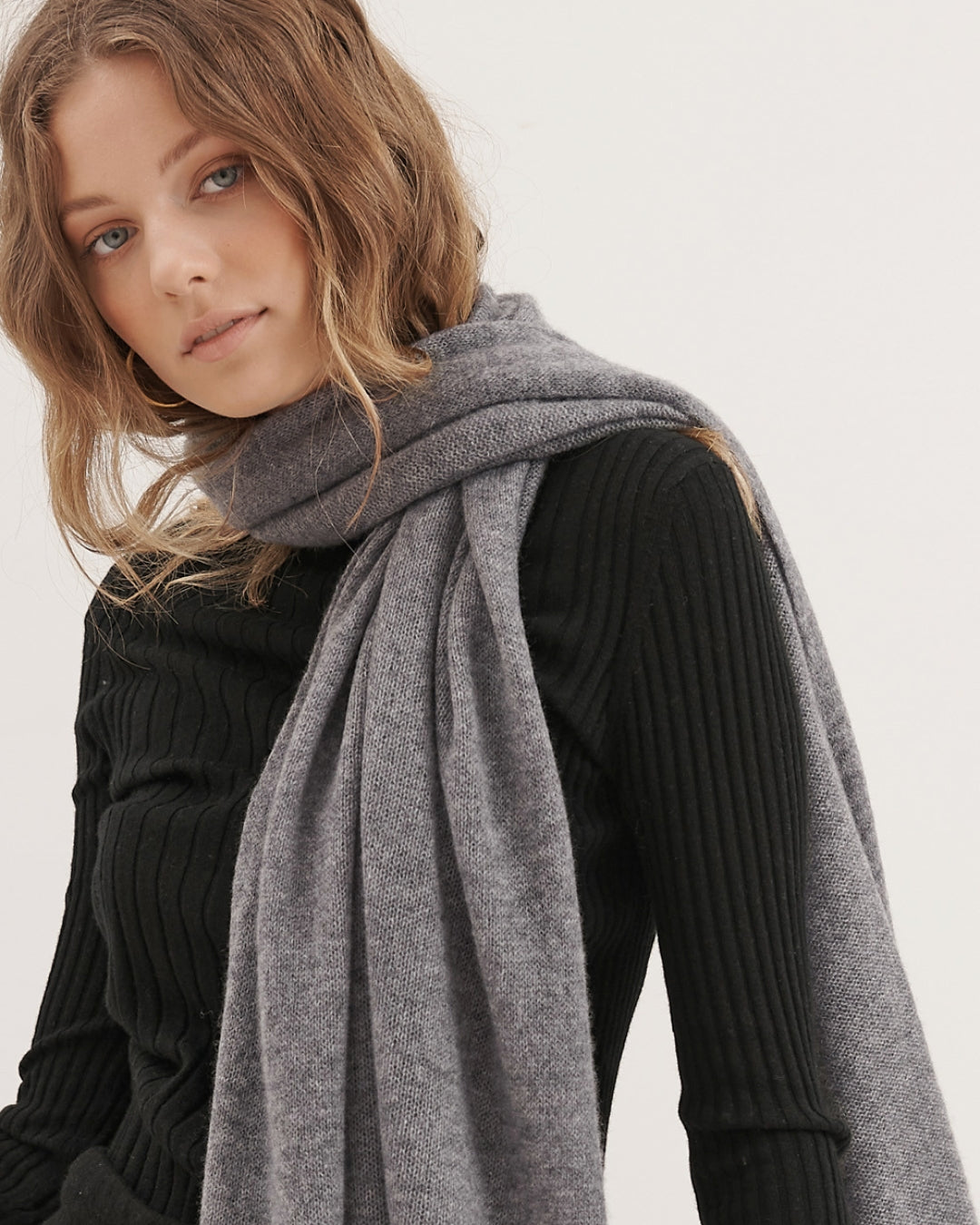 CASHMERE SCARF SHAWL IN ONE - MID GREY