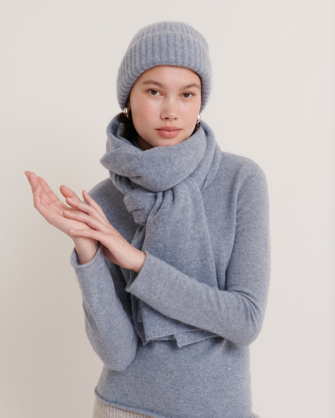 CASHMERE SCARF SHAWL IN ONE - MISTY BLUE