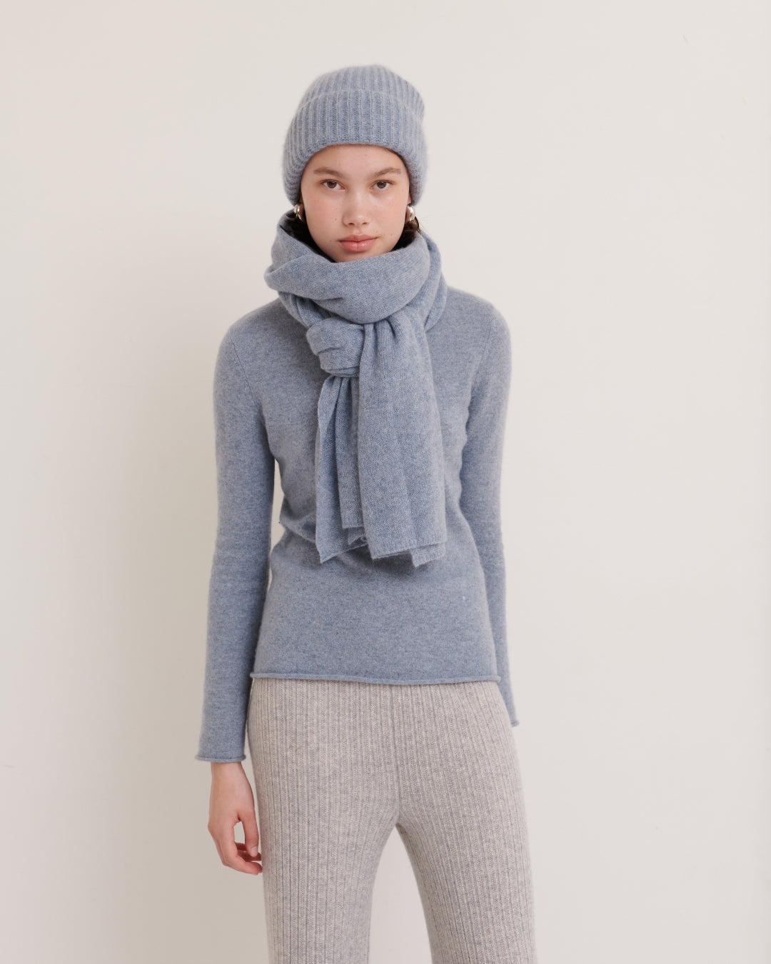 CASHMERE SCARF SHAWL IN ONE - MISTY BLUE