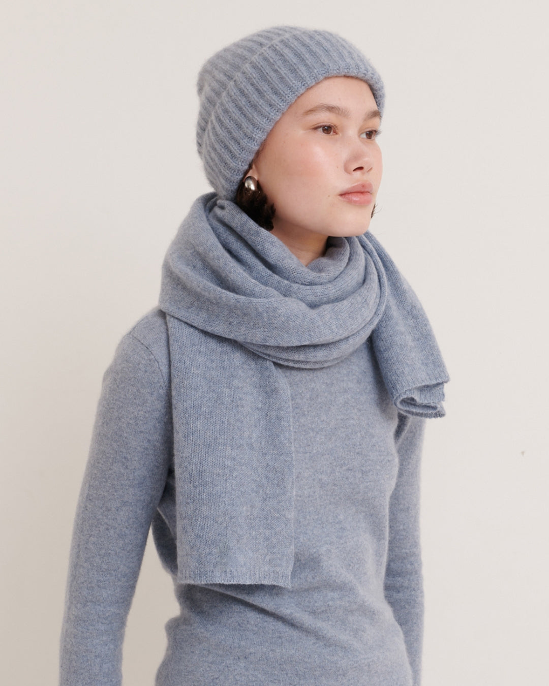 CASHMERE SCARF SHAWL IN ONE - MISTY BLUE