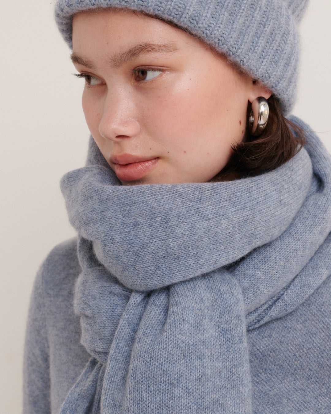 CASHMERE SCARF SHAWL IN ONE - MISTY BLUE
