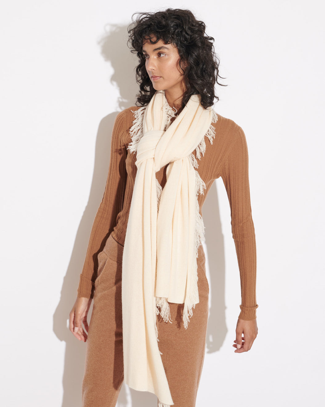 OVERSIZED CASHMERE FRINGE SHAWL - VANILLA