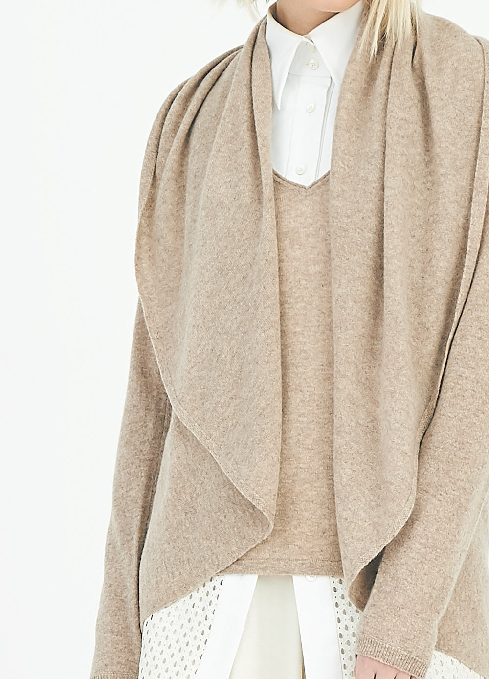FLOWING COLLAR ULTRA LIGHT CASHMERE CARDIGAN - WHEAT