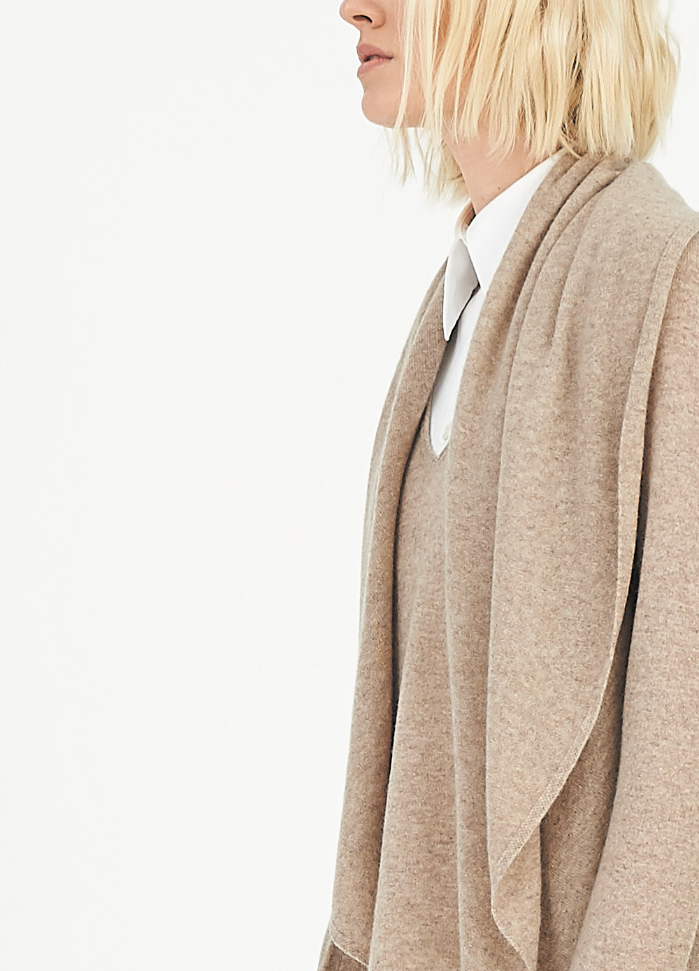 FLOWING COLLAR ULTRA LIGHT CASHMERE CARDIGAN - WHEAT