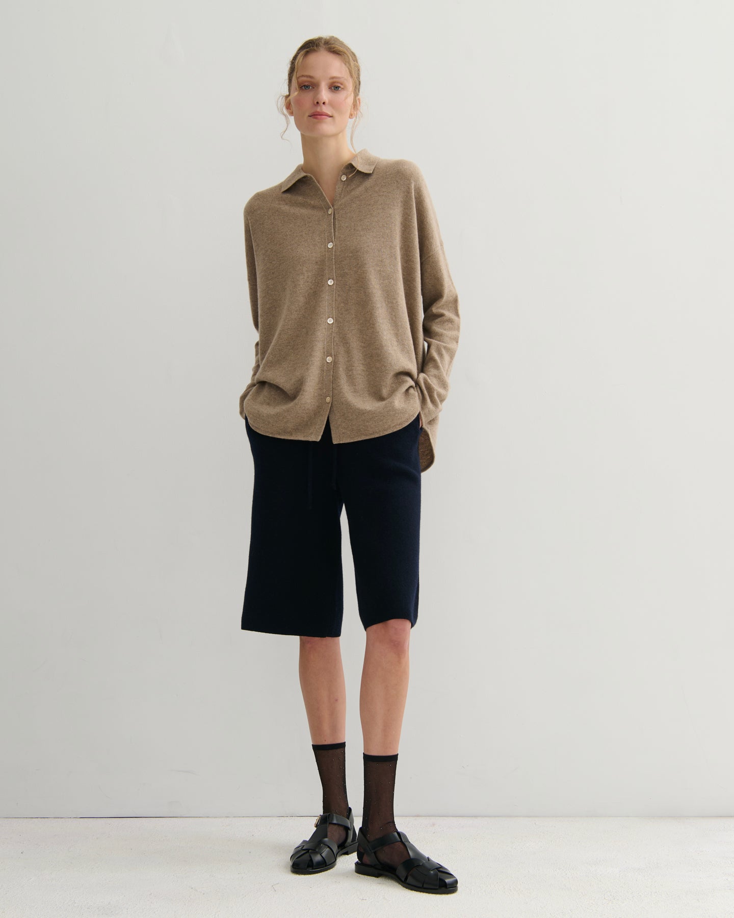My Heart To You cashmere shirt cardigan full length front view