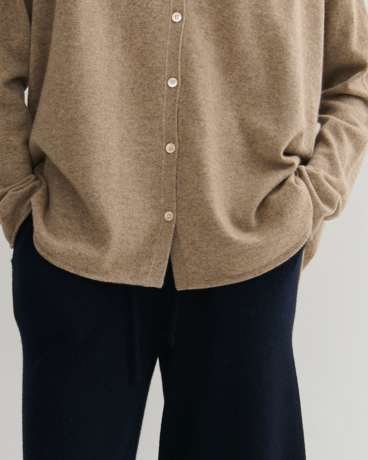 Shiitake Raw cashmere shirt cardigan button front detail