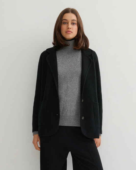 CASHMERE POWER BLAZER - BLACK