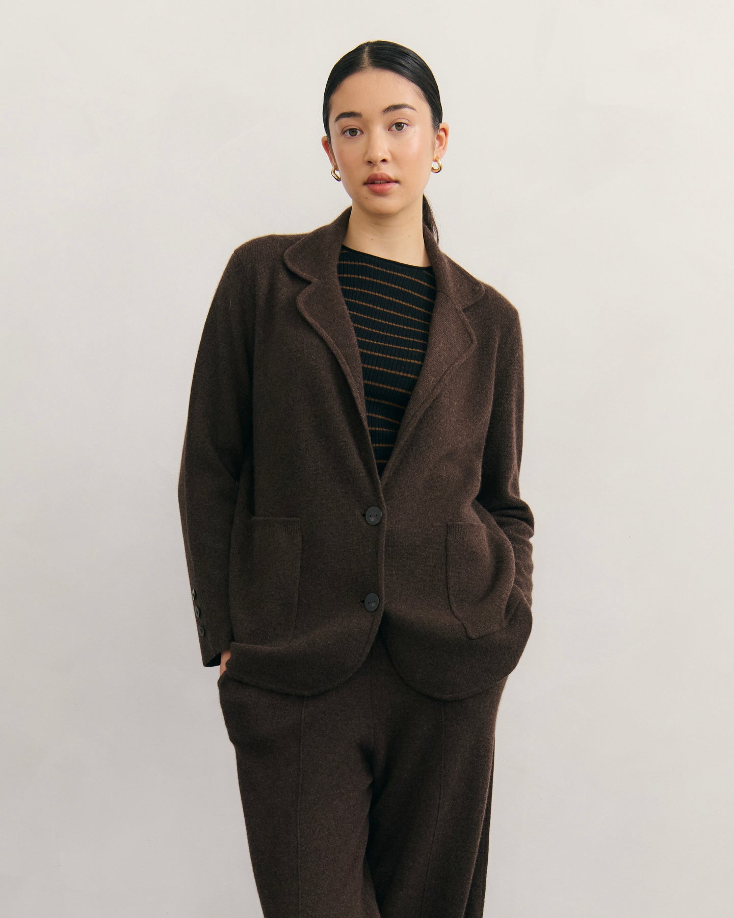 CASHMERE POWER BLAZER - CHOCOLATE