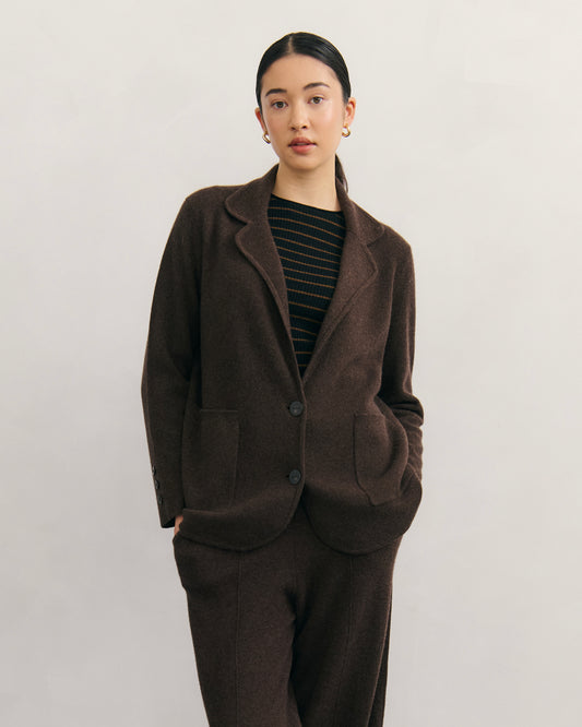 CASHMERE POWER BLAZER - CHOCOLATE