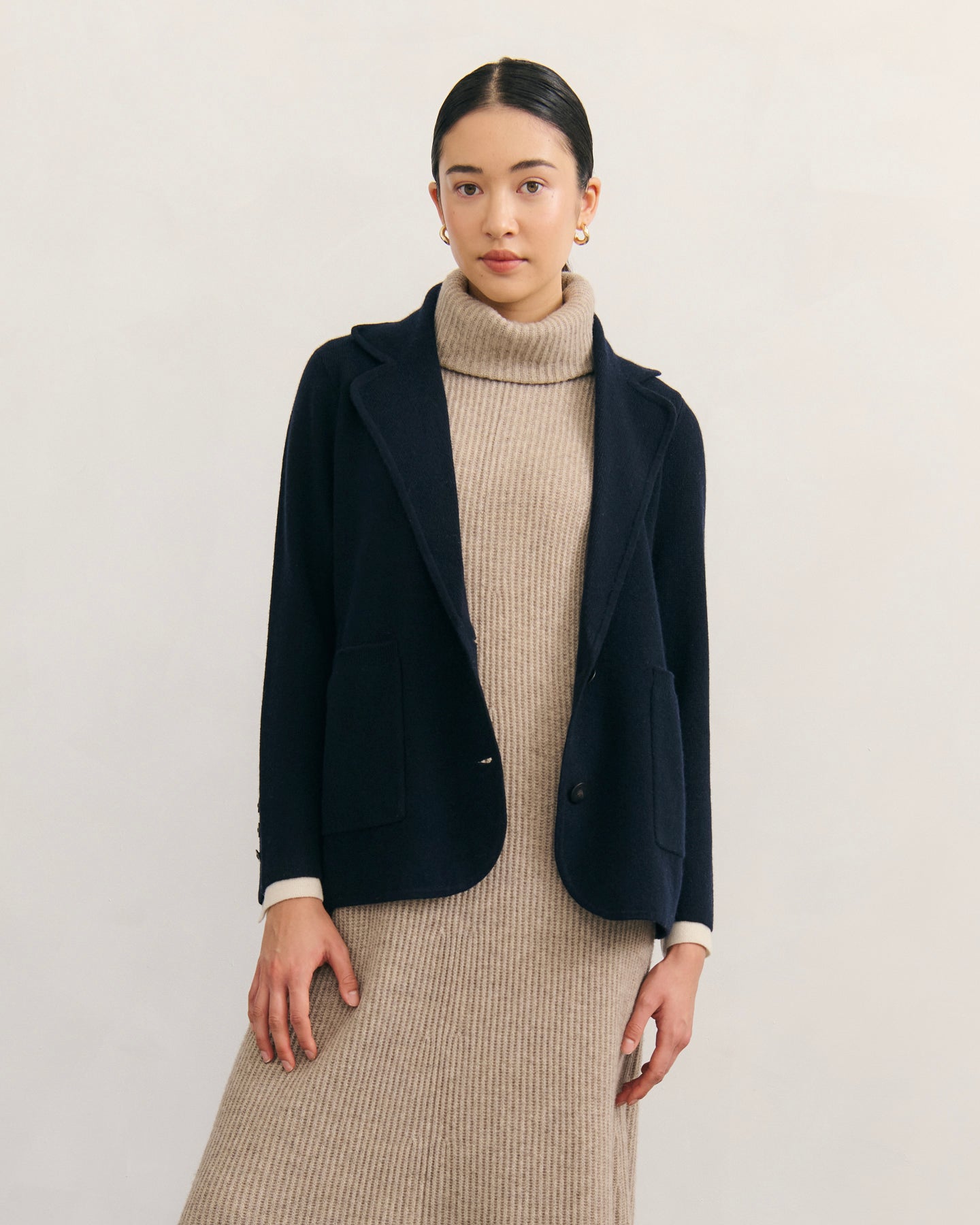 CASHMERE POWER BLAZER - NAVY
