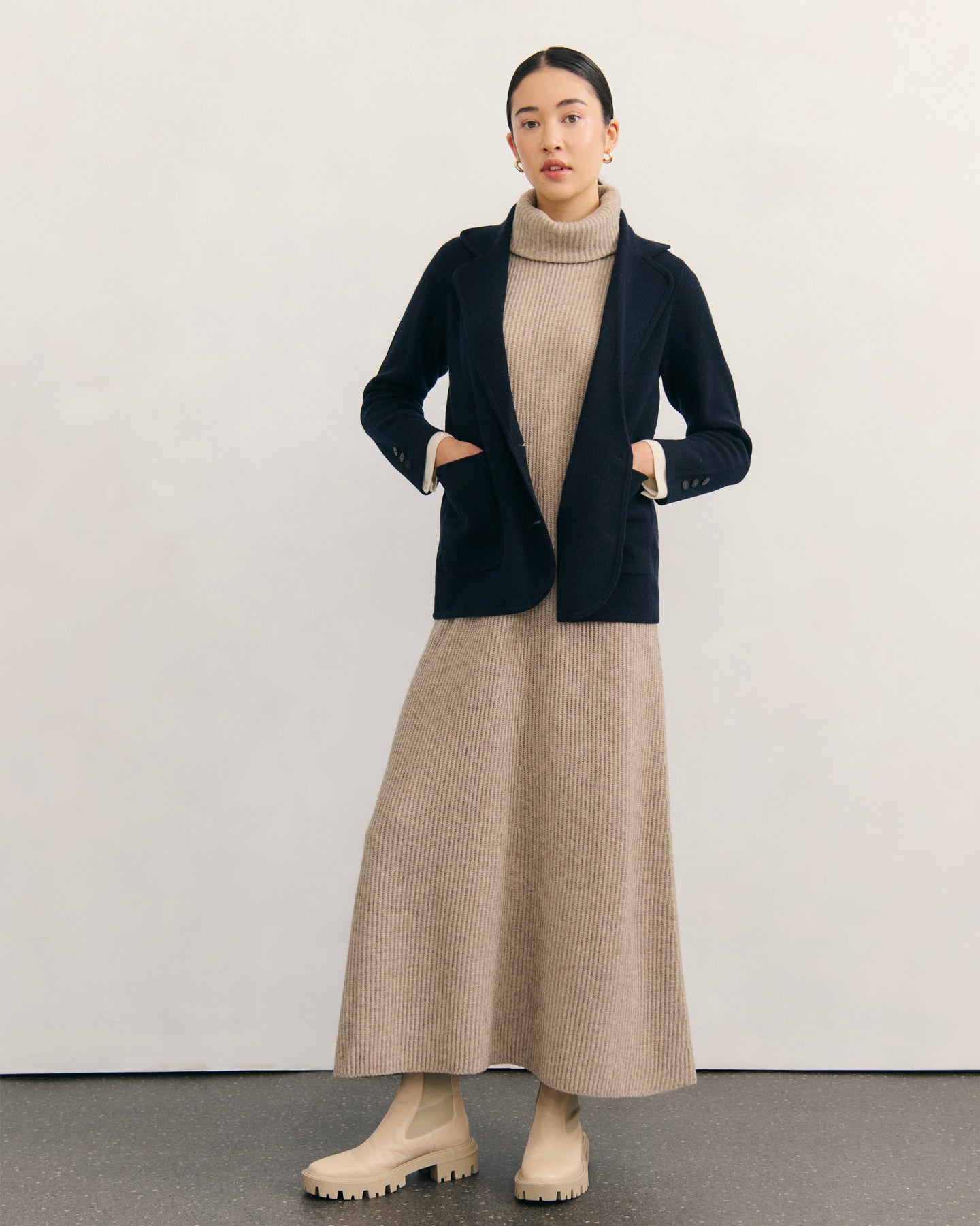 CASHMERE POWER BLAZER - NAVY