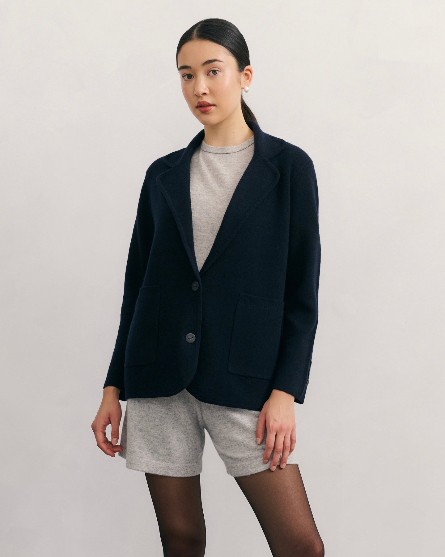 CASHMERE POWER BLAZER - NAVY