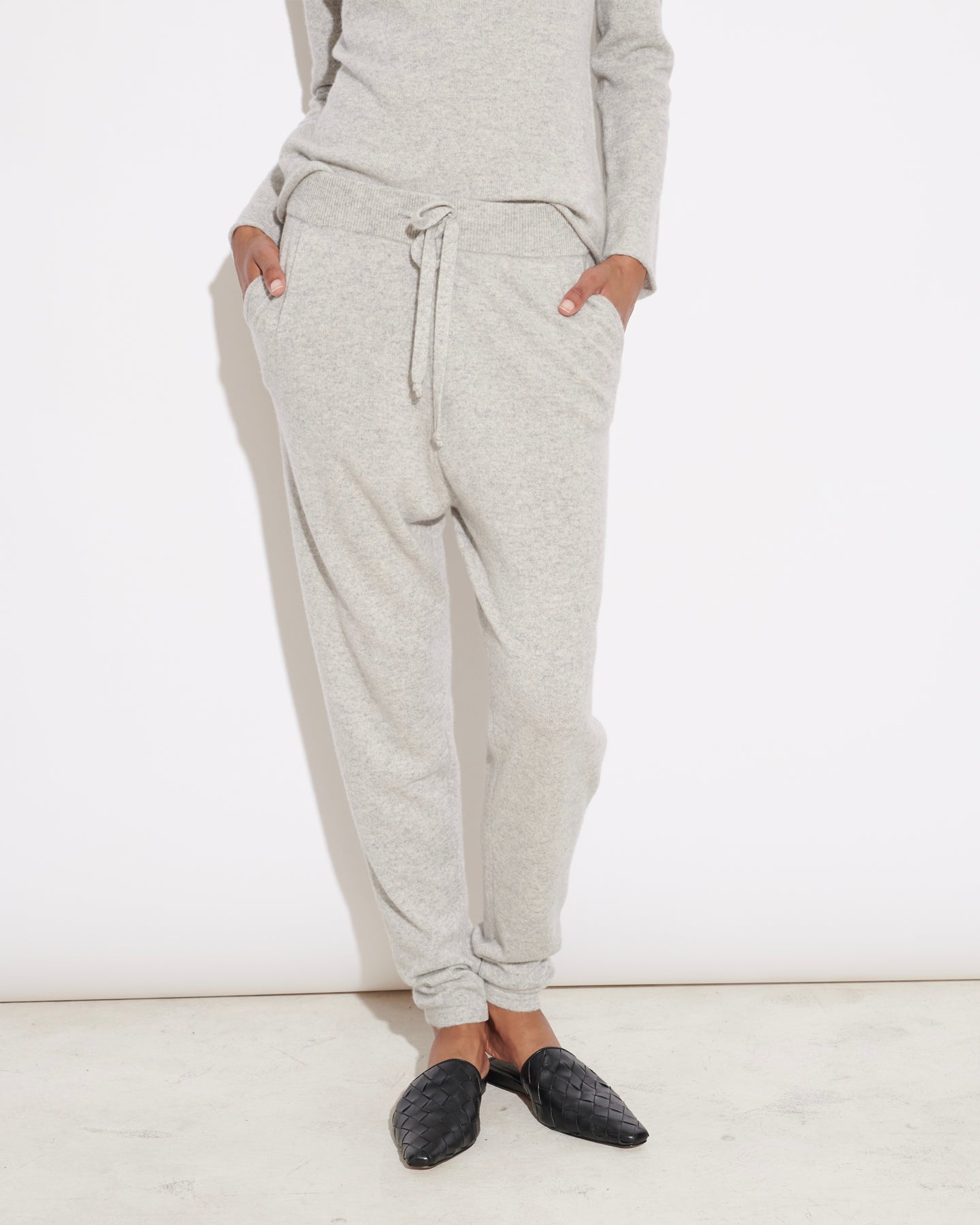 BE SPOILED CASHMERE TRACK PANTS - LIGHT GREY
