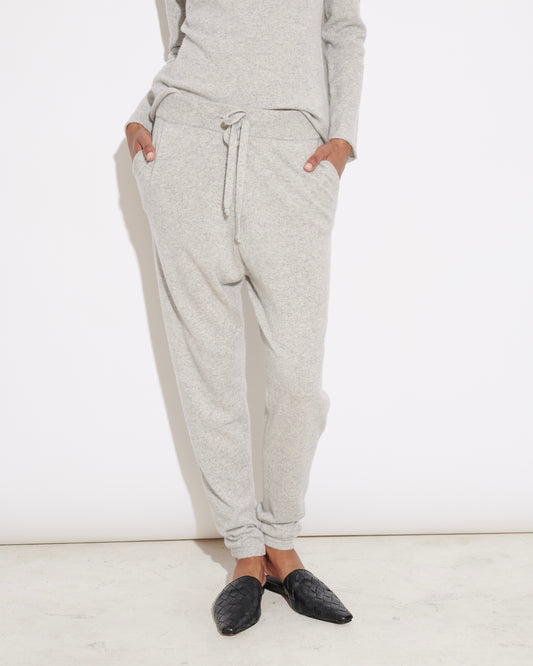 BE SPOILED CASHMERE TRACK PANTS - LIGHT GREY