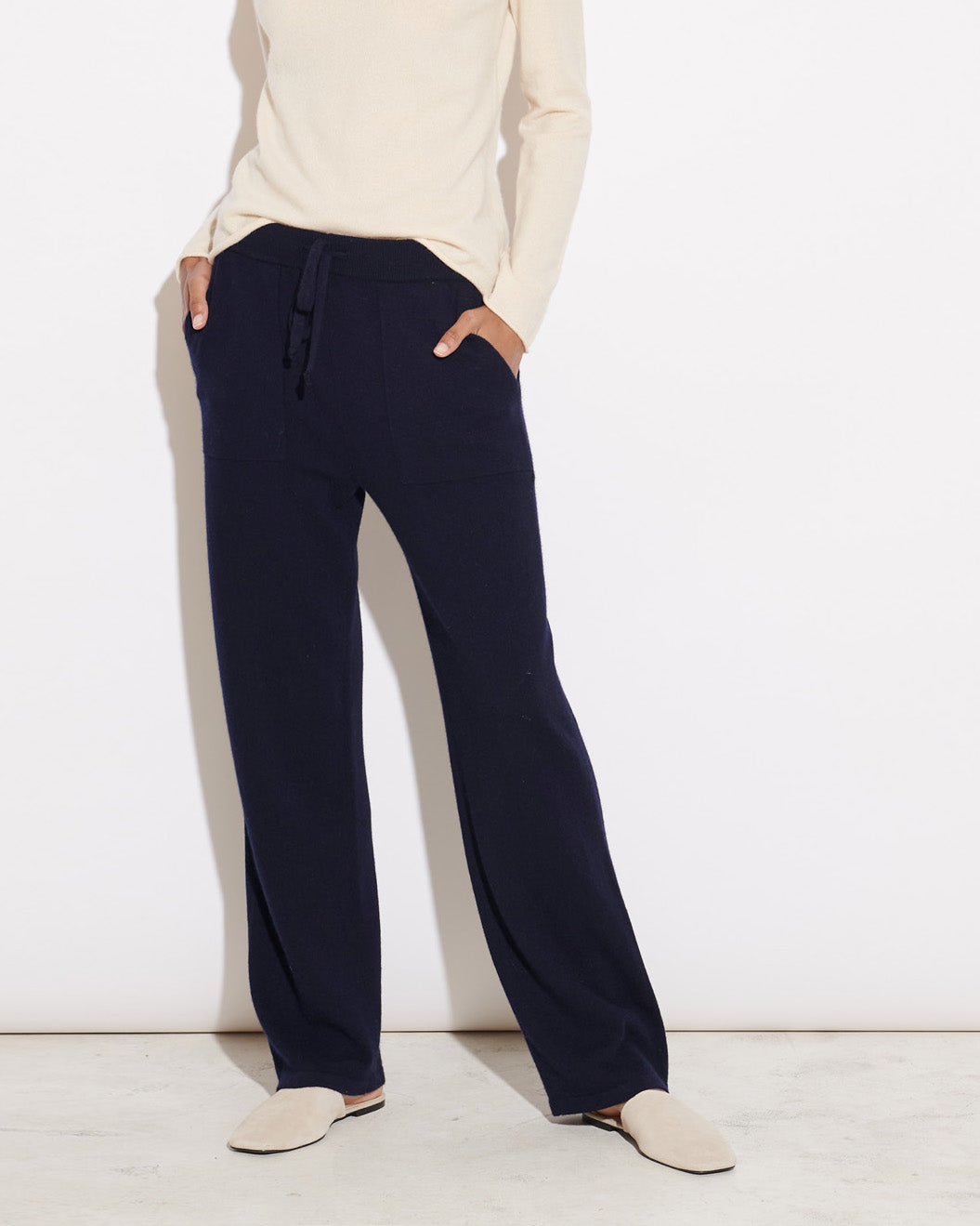 CASHMERE STRAIGHT LEG PANTS - NAVY