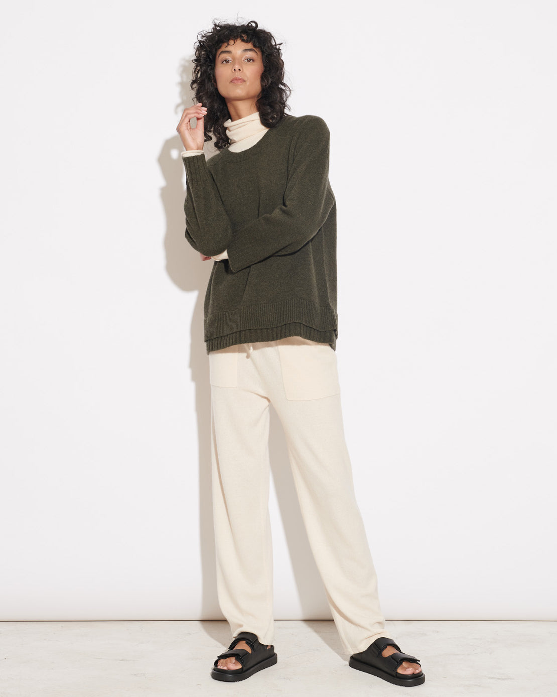CASHMERE STRAIGHT LEG PANTS - VANILLA