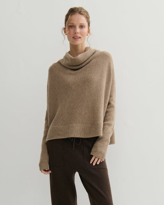 RIB KNIT COWL NECK CROP TOP - SHIITAKE RAW