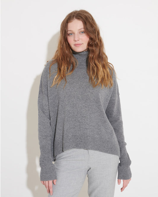 CASHMERE RELAXED ROLLNECK PULLOVER - MID GREY