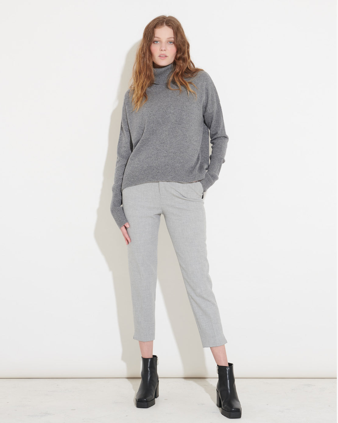 CASHMERE RELAXED ROLLNECK PULLOVER - MID GREY
