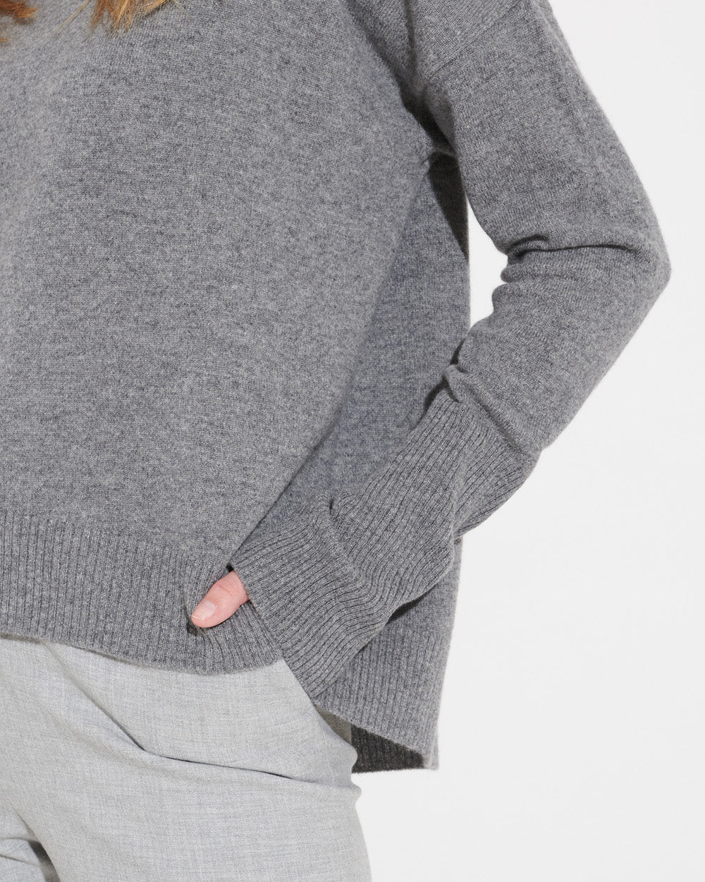 CASHMERE RELAXED ROLLNECK PULLOVER - MID GREY