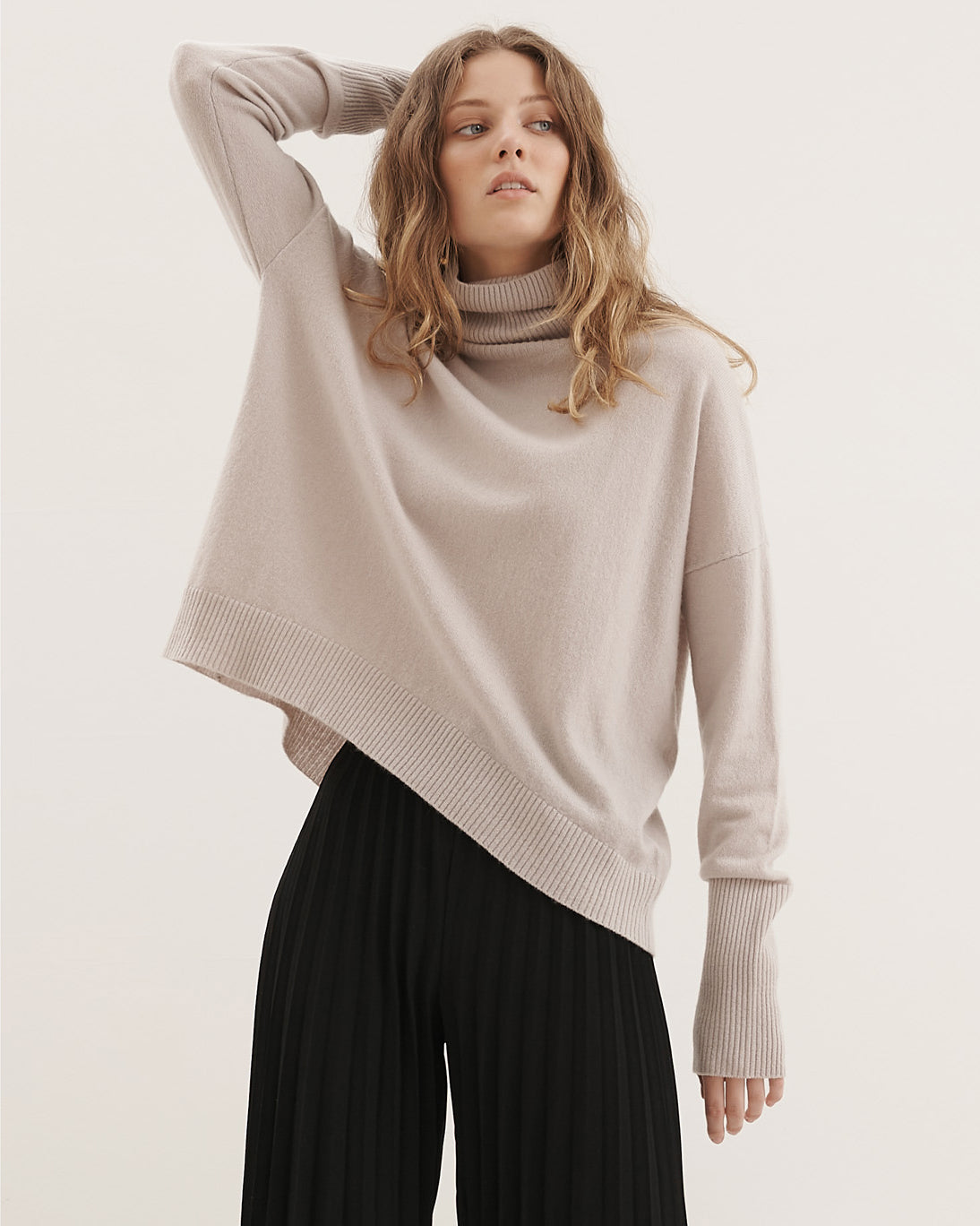 CASHMERE RELAXED ROLLNECK PULLOVER - ZEN PEBBLE