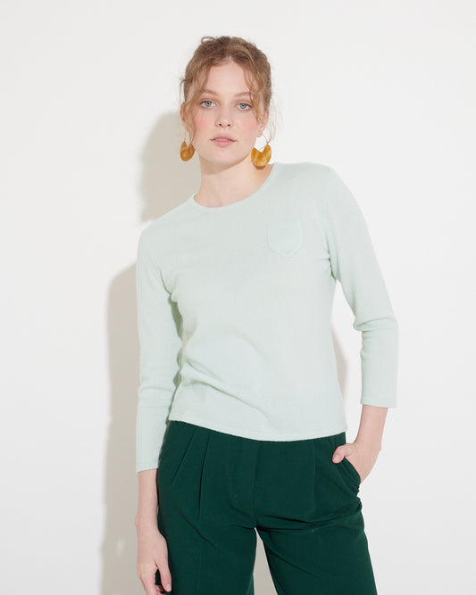 CASHMERE 3/4 SLEEVE TOP - ALOE VERA