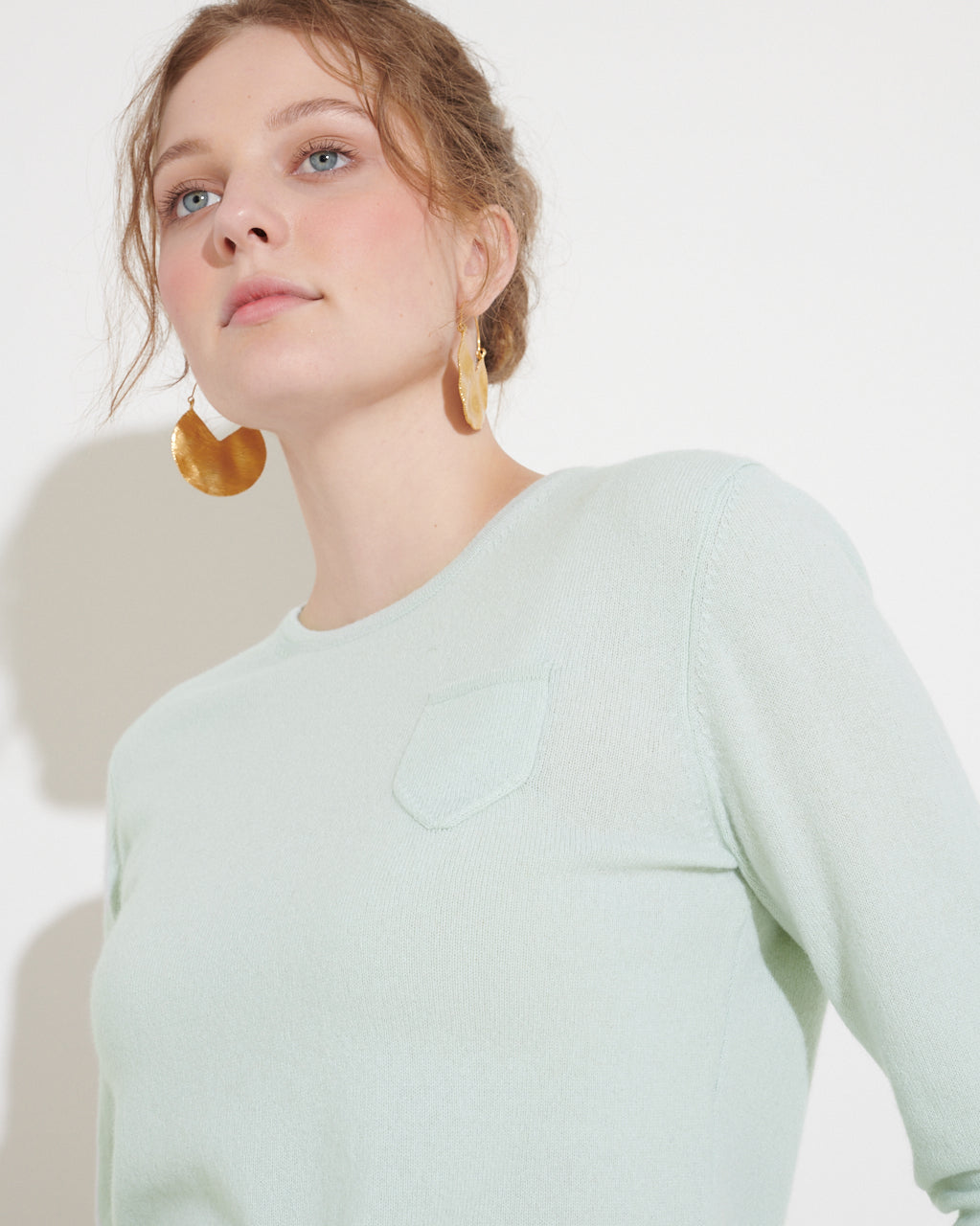 CASHMERE 3/4 SLEEVE TOP - ALOE VERA