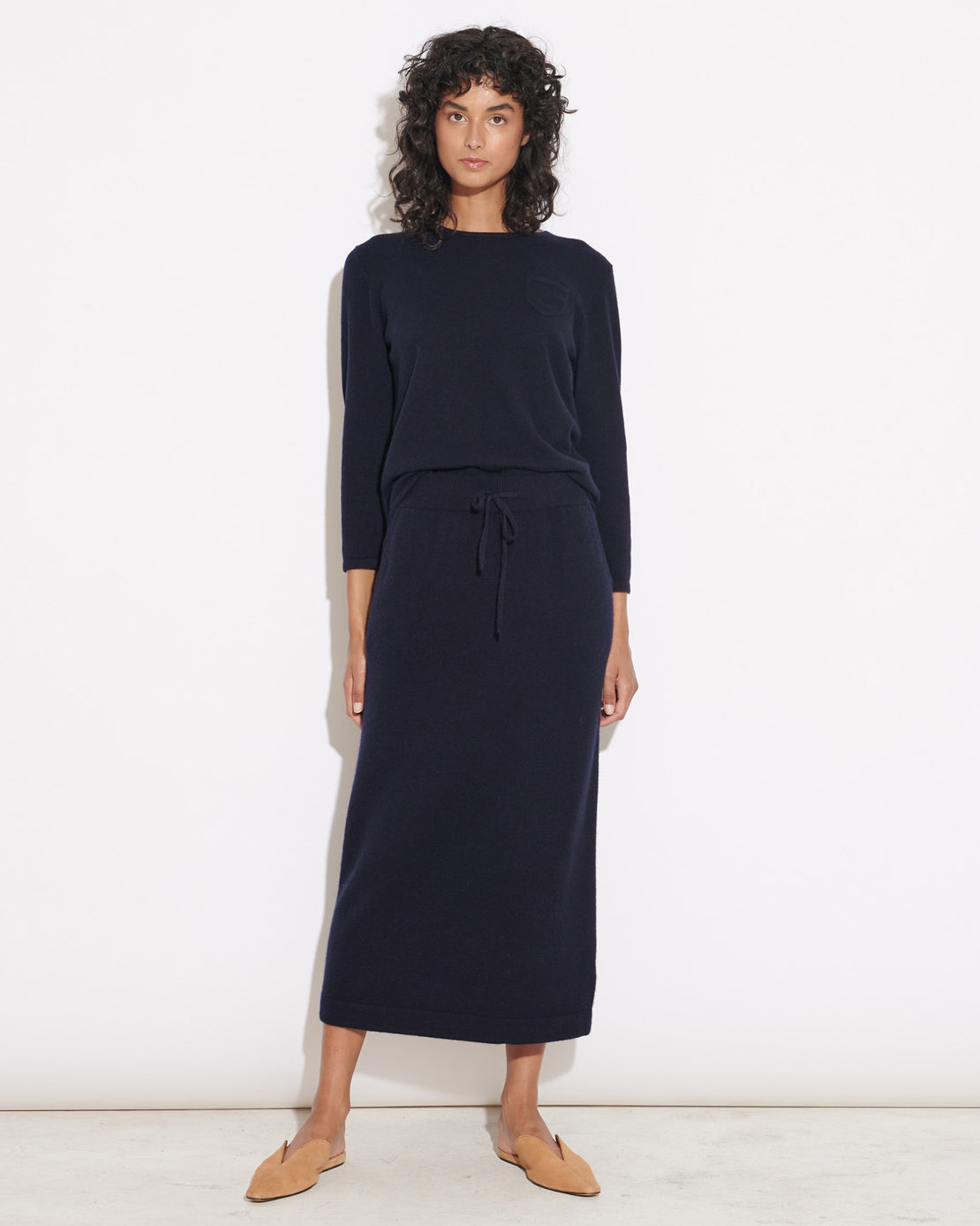 CASHMERE 3/4 SLEEVE TOP - NAVY