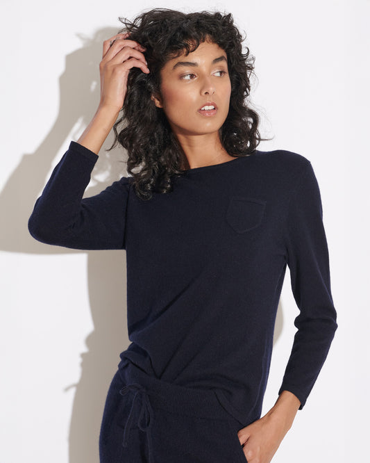 CASHMERE 3/4 SLEEVE TOP - NAVY