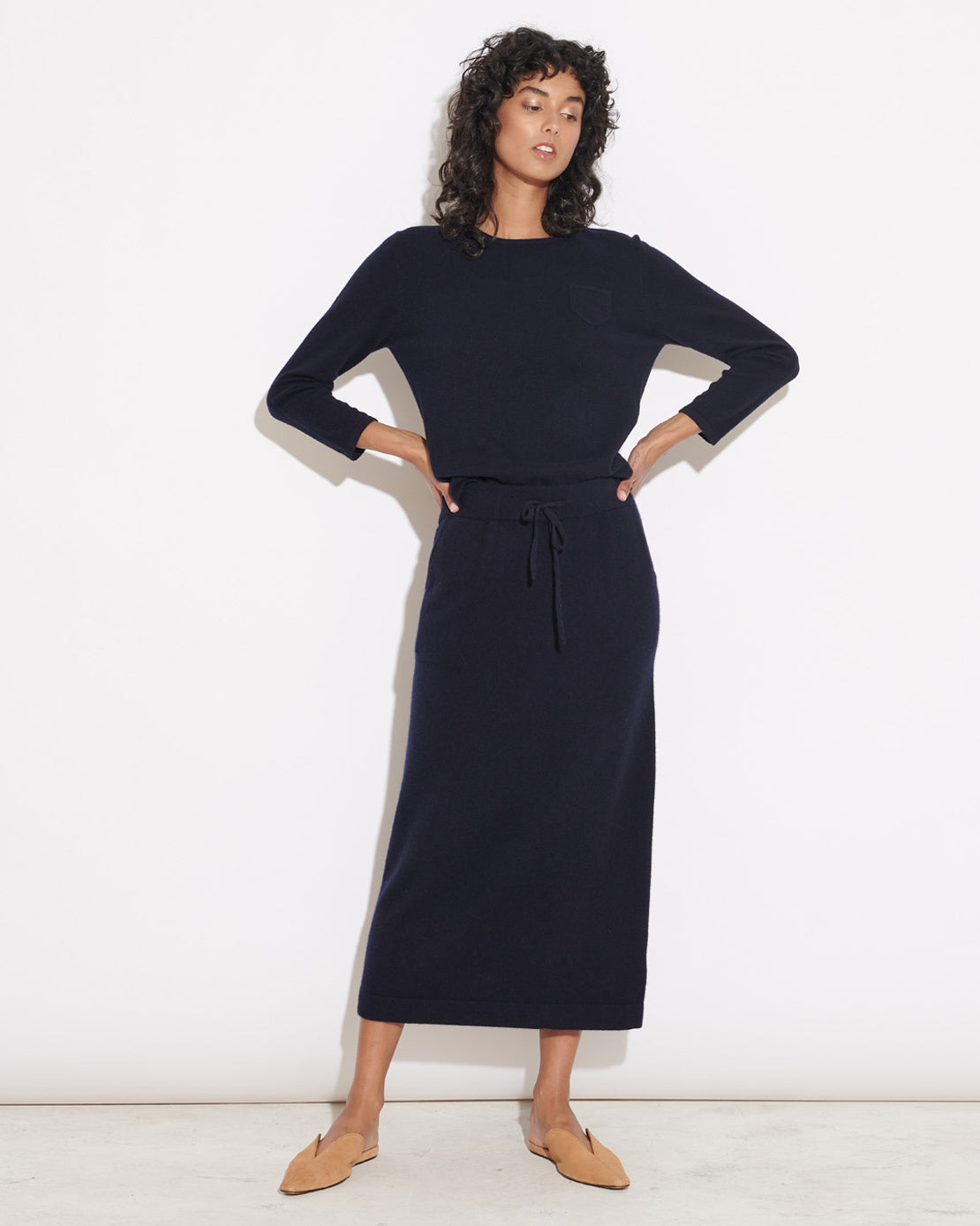 CASHMERE 3/4 SLEEVE TOP - NAVY
